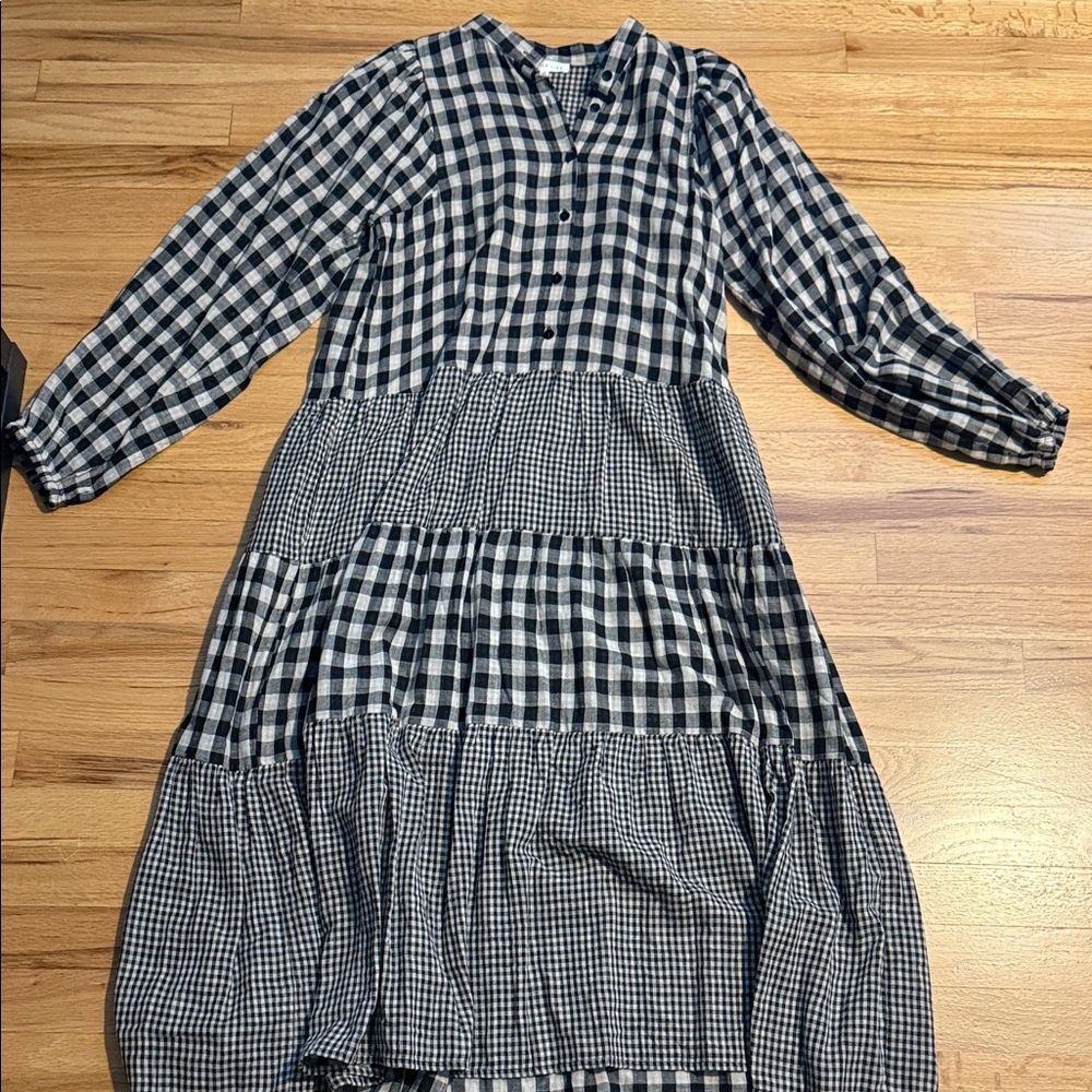 Checkered Long Sleeve Prairie-Style Dress